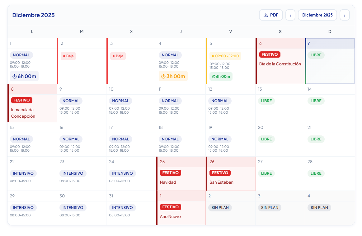 Calendario mensual de Clocki